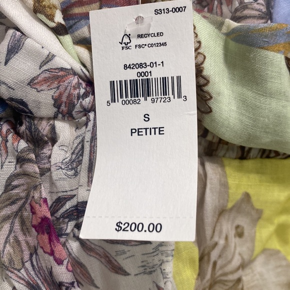 Banana Republic Ramie Twist Dress in Patchwork Blue small petite s p long sleeve - Picture 4 of 11